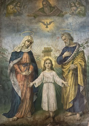 Старинная литография Святое Семейство