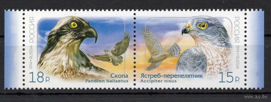 Россия 2014. Птицы. Сцепка 2 марки 1878-79 (1162)