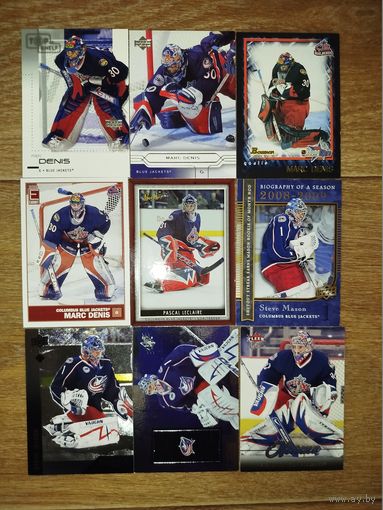 Хоккейные карточки.НХЛ. ВРАТАРИ.Columbus Blue Jackets. 11 КАРТ