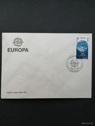 Польша 1991 КПД с маркой "Европейское освоение космоса" (спецгашение) Mi.3331 каталог 1.00 евро