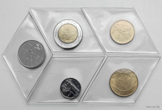 Италия 20 (1990), 50 (1989), 100 (1991), 200 (1991), 500 (1990) лир _ в запайке