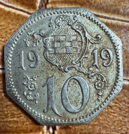 Монета 10 пфеннигов 1919 год. Хэмм. Веймарская республика.