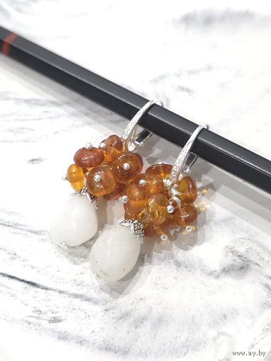Серьги балтийский янтарь с агатом в серебре