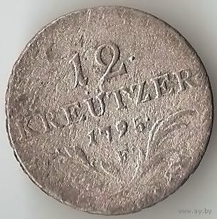 СВЯЩЕННАЯ РИМСКАЯ ИМПЕРИЯ ГЕРМАНСКОЙ НАЦИИ. 12 КРЕЙЦЕРОВ 1795 (F)- Халль (ГРАФСТВО ТИРОЛЬ). СЕРЕБРО. НЕЧАСТАЯ