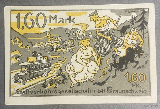 Нотгельд , 1.60 марки , Брауншвейг 1921 год Веймарская республика