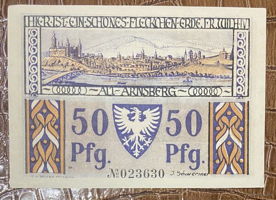 Нотгельд 50 пфеннигов 1922 год. Арнсберг. Веймарская республика