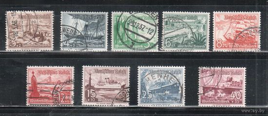 Германия(Рейх)-1937,(Мих.651-659) гаш., Зимняя помощь, Флот, Корабли(полная серия)