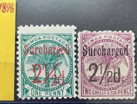 SAMOA САМОА\123в\Пальмы Надпечатка  1898. разный наклон дробной черты
