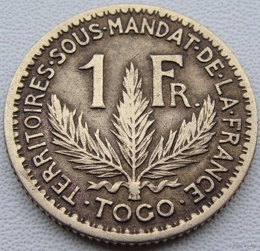 Того "Французское" 1 франк 1924 год  KM#2  Тираж: 3.471.591 шт