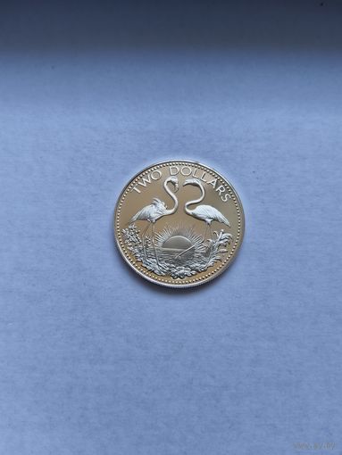 Багамы 2 доллара 1975 Фламинго серебро 29,8 грамм