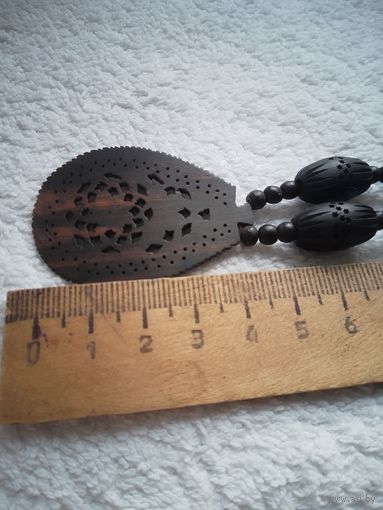 Бусы с уклоном 87 Чёрное дерево тонкая резьба Винтаж
