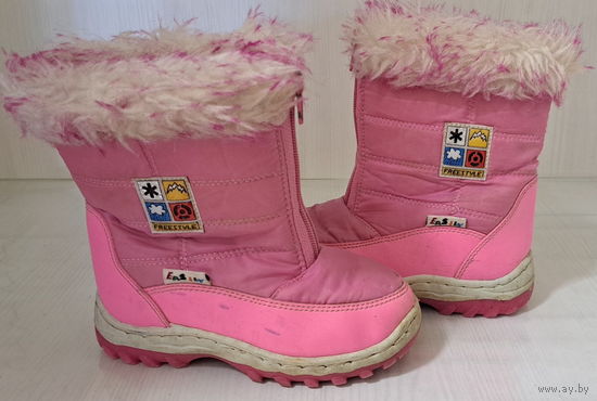 Сапоги-дутики розовые, р 28, б.у, неплохом состоянии