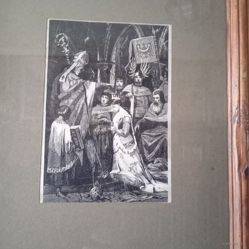 Старинная гравюра в рамке.