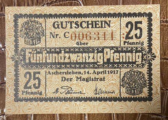 Нотгельд 25 пфеннигов 1917 год. Ашерслебен. Веймарская республика