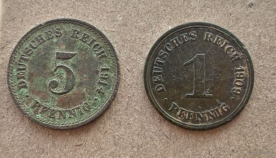 1 пфенниг 1909 GG, 5 пфеннигов 1914 г GG, сборный лот