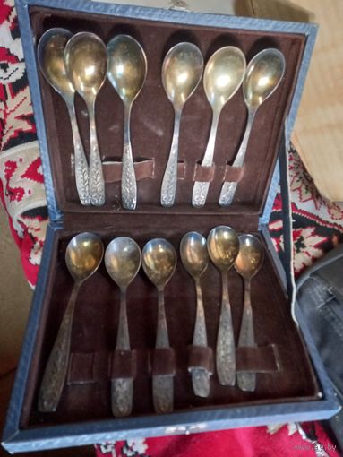 Набор чайных ложек 12 штук в коробке. Мельхиор Сделано в СССР