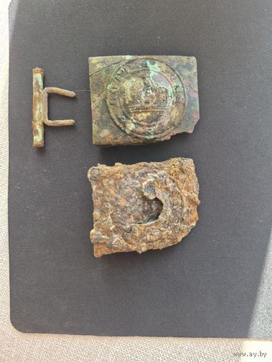 Пряжка старого образца большой медальон + железная ПМВ