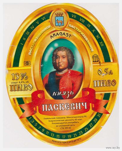 Пивная этикетка Князь Паскевич