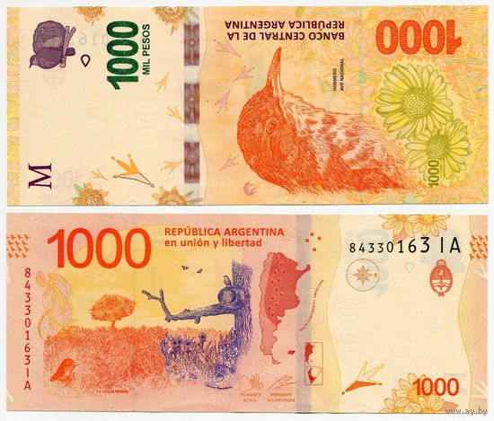 Аргентина. 1000 песо (образца 2017 года, выпуск 2022,  P366, серия IA, UNC)