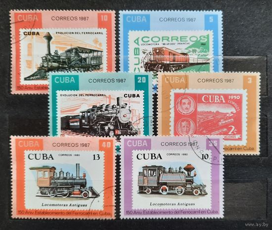 Куба 1987г. Серия из 6 марок. Ж/Д транспорт. гаш.