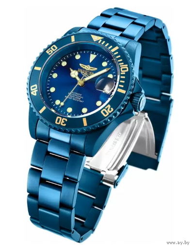Редкие часы Invicta Pro Diver Automatic Blue Label, новые. Механика, оксидированные корпус и браслет. Водозащита WR 200 м по ISO 22810.