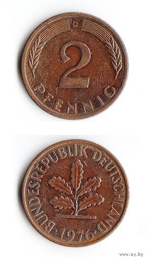 2 пфеннига Германия 1976 года(D)
