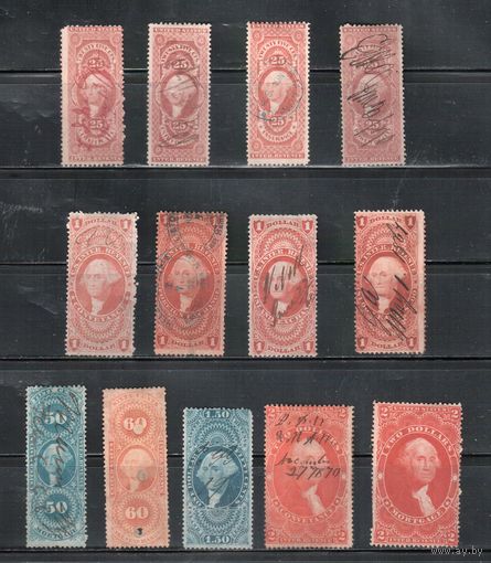 США-1862(Скотт. R44c-R81c) , гаш. , REVENUE, Налоговые марки , Президенты, Вашингтон, 1-й выпуск