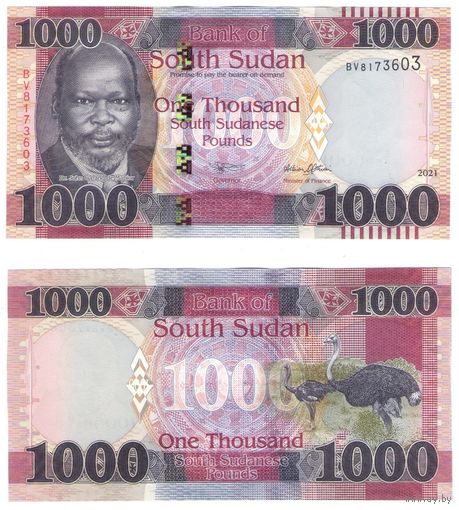 Южный Судан 1000 фунтов 2021 год UNC