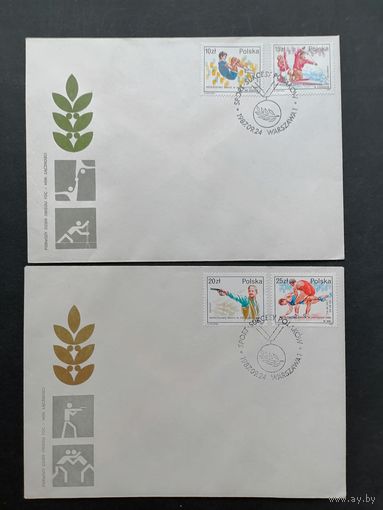 Польша 1987 Два КПД с полной серией марок "Достижения польских спортсменов на разных чемпионатах мира 1986 года" (спецгашение) Mi.3118-3121 каталог 1.80 евро