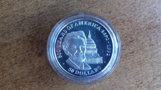 Острова Кука 50 долларов 1990 Авраам Линкольн Серия 500 лет открытия Америки