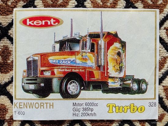 Вкладыш Turbo (Турбо) 5 серия (261-330, Yellow, золотая толстая рамка), номер 328, Kenworth T-600. #1. Возможен небольшой торг.