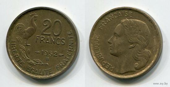 Франция. 20 франков (1952, буква B, XF)