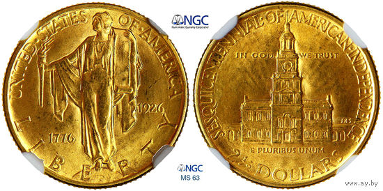 2,5 доллара 1926 г. 150 лет независимости Америки. США. NGC MS 63. Золото. КМ# 161
