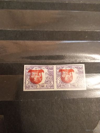 1919 Литва Мих 56U пара + сдвиг центра чистая клей след от наклейки герб Погоня (4-15)