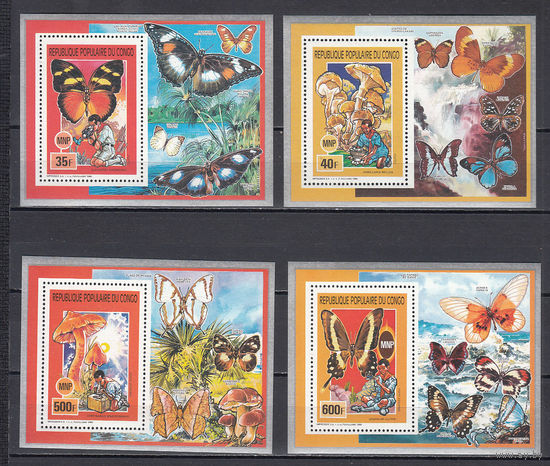 Фауна. Бабочки и грибы. Конго. 1991. 4 блока. Michel N бл42,43,46,47 (25,0 е)