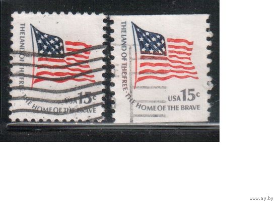 США-1978, (Мих.1352 А+С) , гаш. , Стандарт, "Американа", Флаг  (одиночка), 2 типа зубцовки(1)