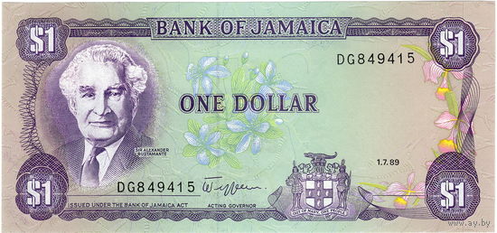 Ямайка, 1 доллар, 1989 г., P-68Ac, UNC