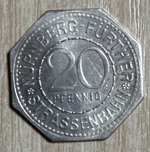 Монета 20 пфеннигов 1919 год. Нюрнберг. Веймарская республика