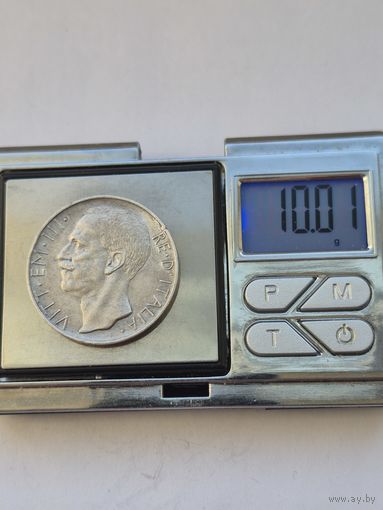 10 лир Италия 1927 года. Король Виктор Эммануил III (1900 - 1946). Серебро 835. Монета не чищена. S45483.