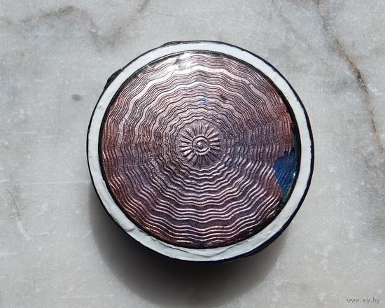 Мушница шкатулка пудреница таблетница Эмаль гильоше дореволюционная с зеркалом 3.5см