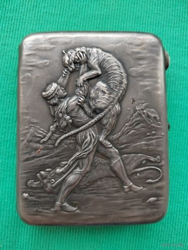 Портсигар "Витязь в тигровой шкуре", серебро 875 пр., Редкий.