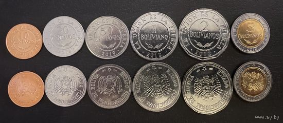 Боливия Набор 6 монет 2010 - 2012 год UNC