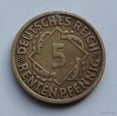 Германия - Веймарская республика 5 рентенфеннигов. 1924. J