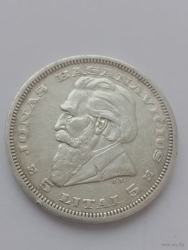 Литва 5 лит 1936 г, серебро.