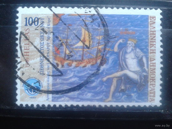 Греция 1999 Межд. год океана, буря на море, бог Посейдон, икона 18 в. в монастыре о. Крит