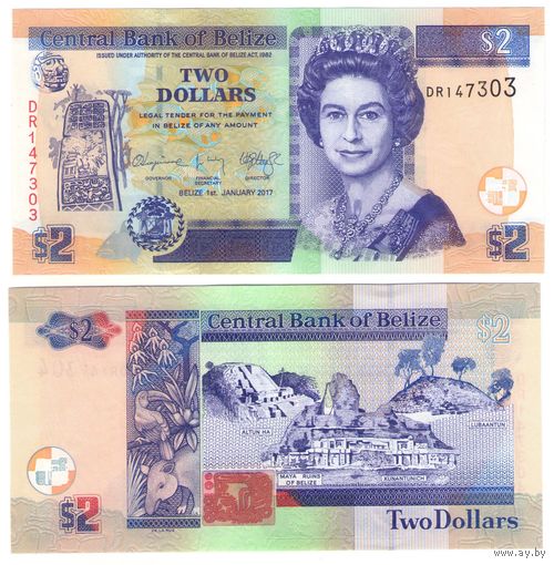 Белиз (Британский Гондурас) 2 доллара  2017 год UNC