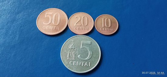 50,20,10 и 5 центов 1991 год Литва ( Состояние на фото,в лоте 4 монеты)