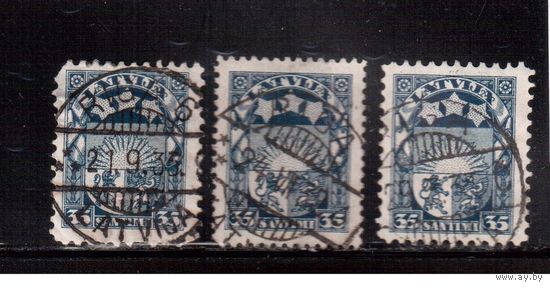 Латвия-1929 (Мих.135)  гаш. , Стандарт, Герб,  ВЗ -5("свастика"), 3 м-разл. гашения