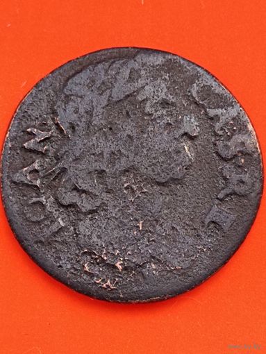 Солид (боратинка) 1660 г. польский герб. Ян II Казимир(3). Большая голова, ночная цапля справа, без мц.