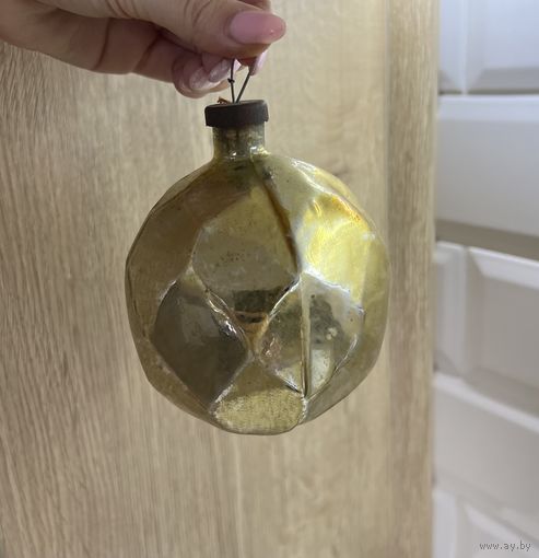 Большая елочная игрушка шар многогранник редкая СССР Толстое стекло